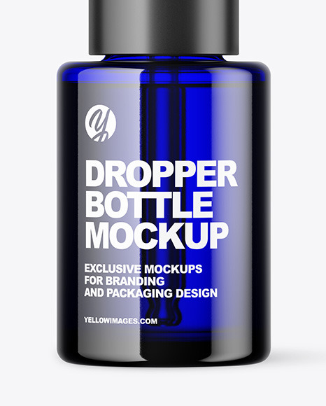 Blue Glass Dropper Bottle Mockup