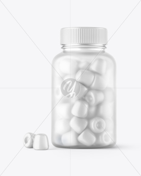 Frosted Bottle with Gummies Mockup