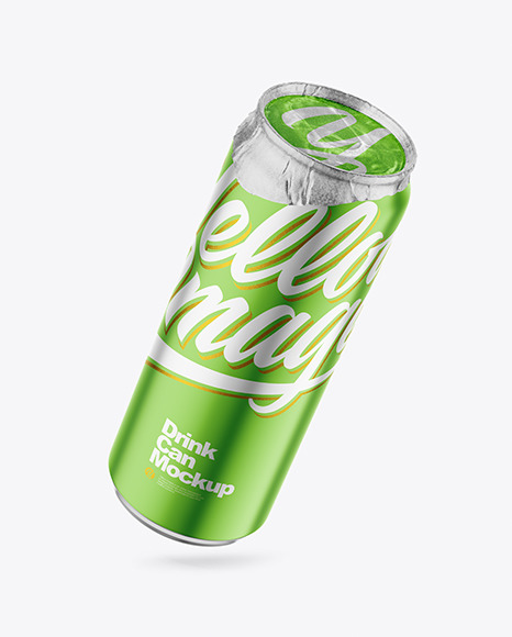 500ml Matte Metallic Drink Can w/ Foil Lid Mockup