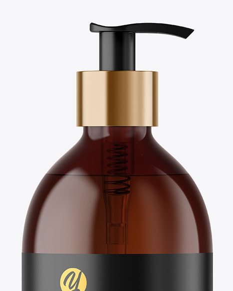 Amber Cosmetic Bottle with Pump Mockup