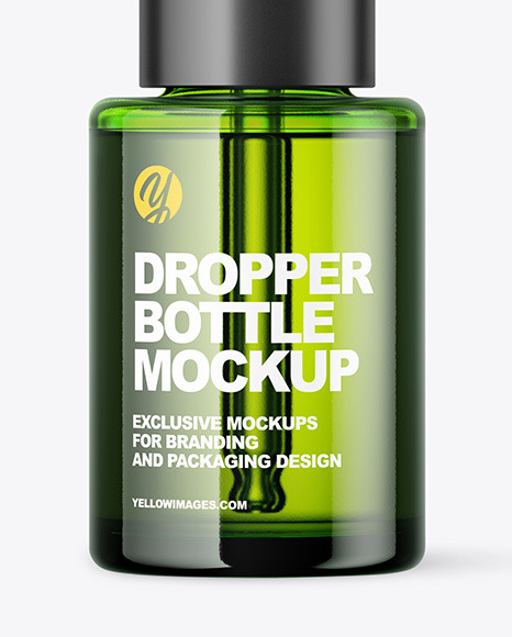 Green Glass Dropper Bottle Mockup