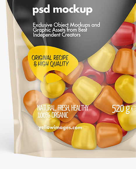 Clear Plastic Stand-up Pouch w/ Gummies Mockup