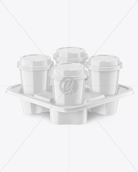 Glossy Coffee Cups in Paper Holder Mockup