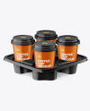 Glossy Coffee Cups in Paper Holder Mockup