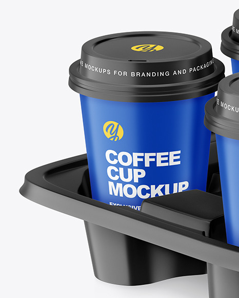 Matte Coffee Cups in Paper Holder Mockup