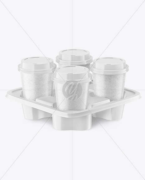 Kraft Coffee Cups in Paper Holder Mockup