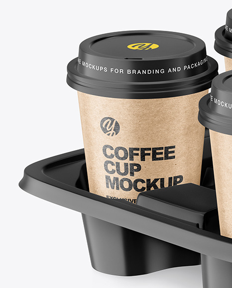 Kraft Coffee Cups in Paper Holder Mockup