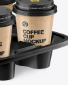 Kraft Coffee Cups in Paper Holder Mockup