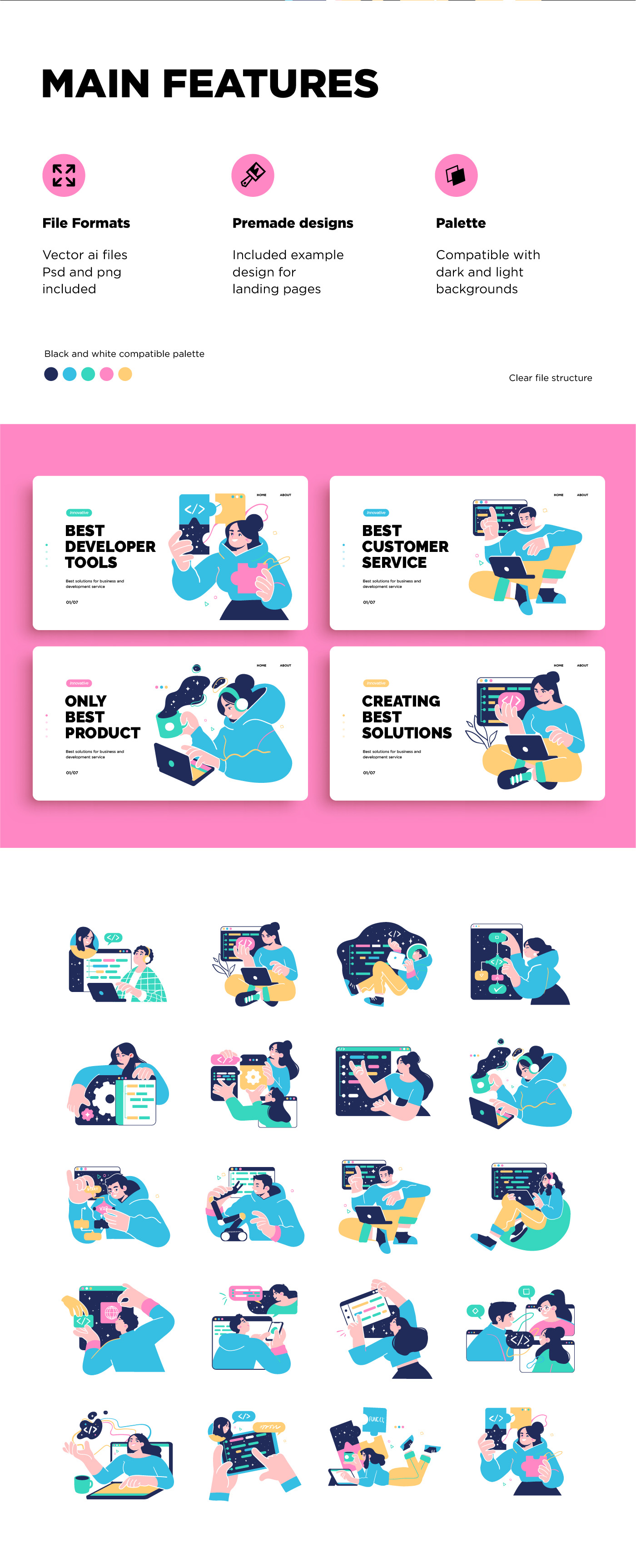 Programming Illustration Set. Different characters working on web and application development Programming Illustration Set. Different characters working on web and application development
