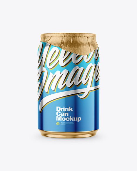 250ml Glossy Metallic Drink Can w Foil Lid Mockup - Energy drink can mockup