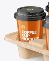 Glossy Coffee Cups in Kraft Paper Holder Mockup