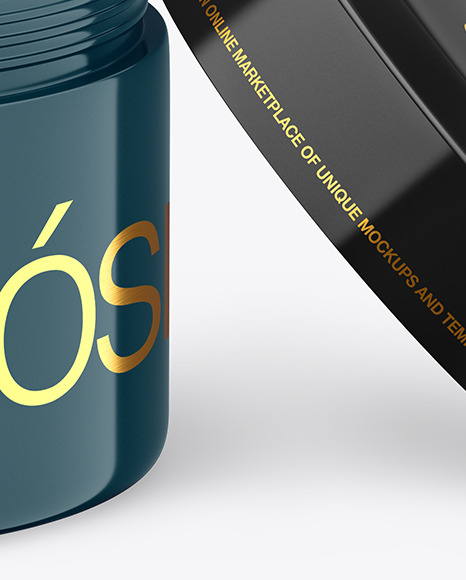 Opened Glossy Cosmetic Jar Mockup