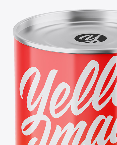 Glossy Metallic Can W/ Glossy Label Mockup