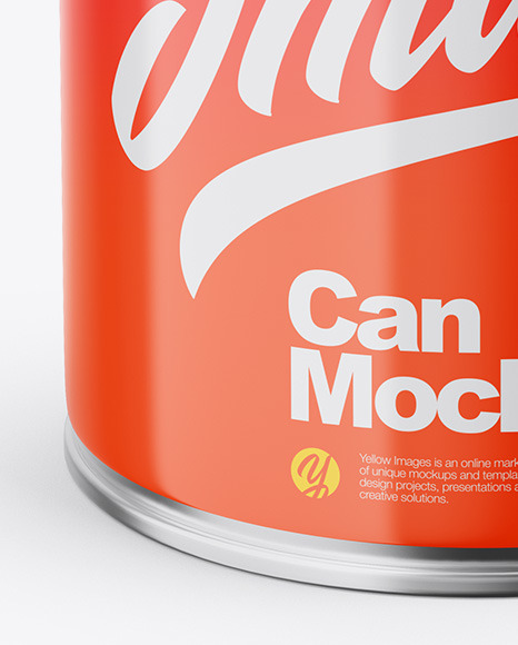 Glossy Metallic Can W/ Glossy Label Mockup