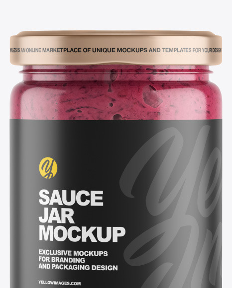 Clear Glass Jar w/ Beet Sauce Mockup