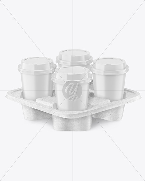 Matte Coffee Cups in Kraft Paper Holder Mockup