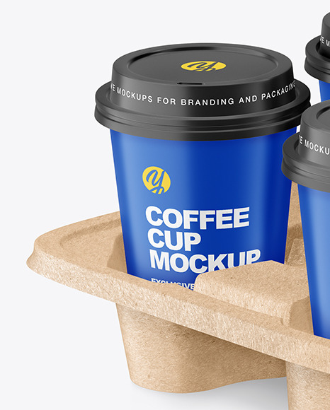 Matte Coffee Cups in Kraft Paper Holder Mockup
