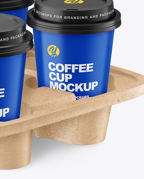 Matte Coffee Cups in Kraft Paper Holder Mockup