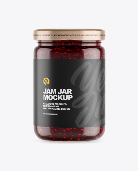 Clear Glass Jar w/ Raspberry Jam Mockup