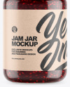 Clear Glass Jar w/ Raspberry Jam Mockup