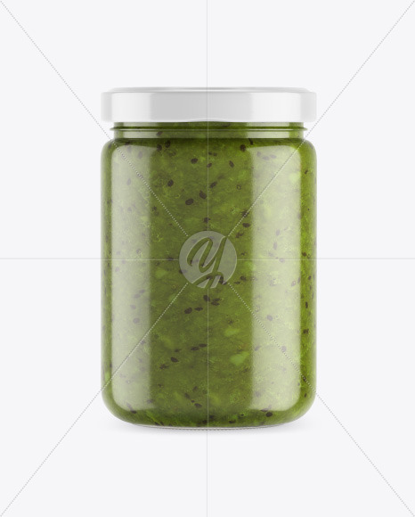 Clear Glass Jar w/ Kiwi Jam Mockup