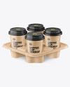 Kraft Coffee Cups in Kraft Paper Holder Mockup