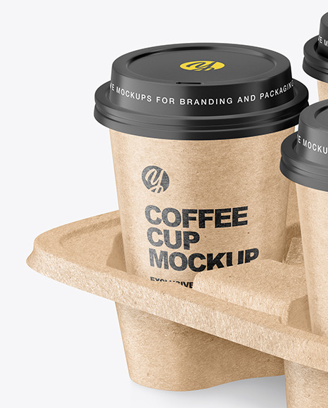 Kraft Coffee Cups in Kraft Paper Holder Mockup