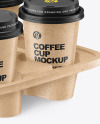 Kraft Coffee Cups in Kraft Paper Holder Mockup