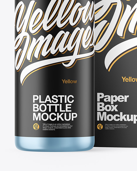 Metallic Plastic Bottle with Box Mockup