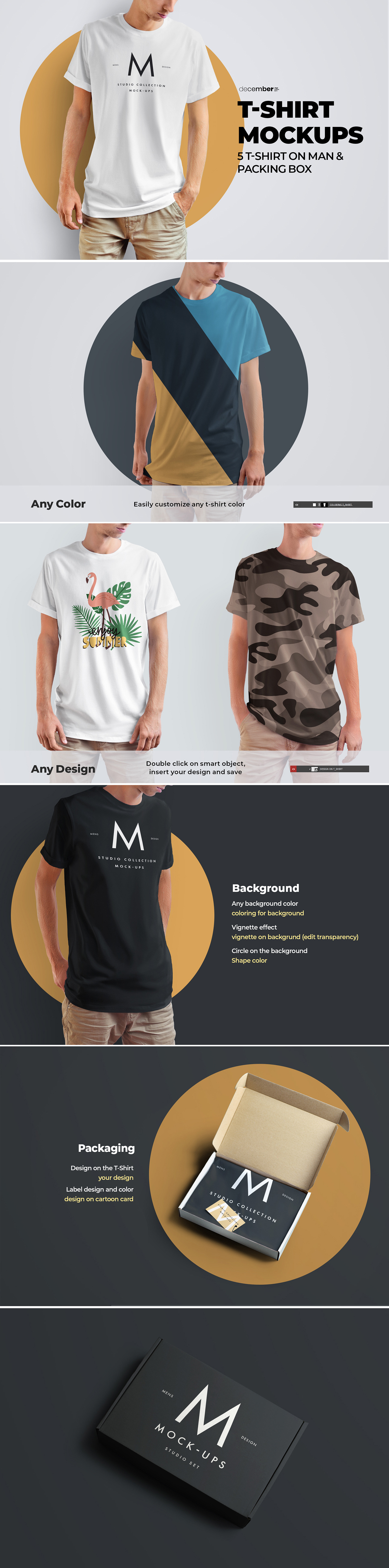 5 Mockups Long T-Shirts + 2 Mockups Packing Boxes 5 Mockups Long T-Shirts + 2 Mockups Packing Boxes