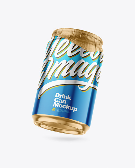 250ml Glossy Metallic Drink Can w Foil Lid Mockup - Energy drink can mockup