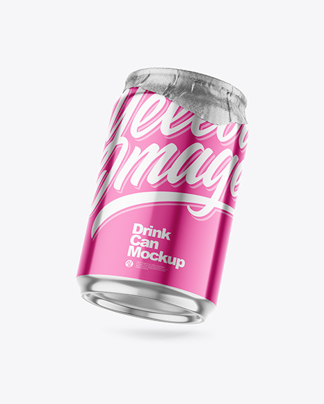 250ml Glossy Metallic Drink Can w/ Foil Lid Mockup