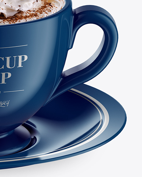 Glossy Coffee Cup w/ Plate Mockup