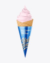 Ice Cream Waffle Cone with Metallic Label Mockup