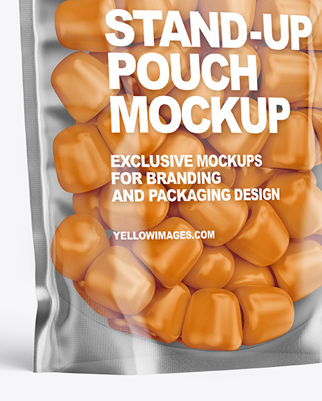 Clear Plastic Stand-up Pouch w/ Gummies Mockup