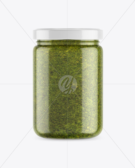 Clear Glass Jar w/ Pesto Mockup Clear Glass Jar w/ Pesto Mockup