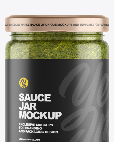 Clear Glass Jar w/ Pesto Mockup Clear Glass Jar w/ Pesto Mockup