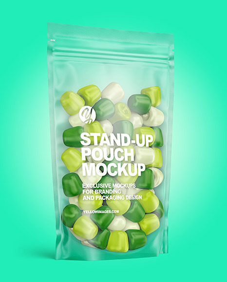 Frosted Plastic Stand-up Pouch w/ Gummies Mockup