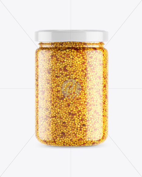 Clear Glass Jar w/ Wholegrain Mustard Mockup