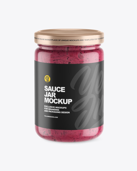 Clear Glass Jar w/ Beet Sauce Mockup