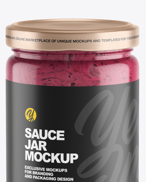 Clear Glass Jar w/ Beet Sauce Mockup