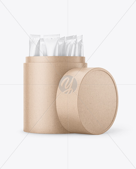 Opened Kraft Paper Tube With Sachets Mockup