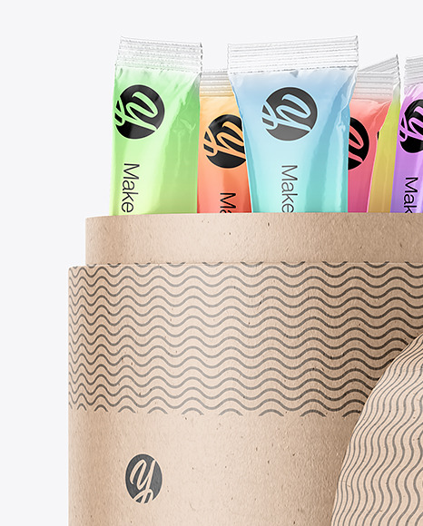 Opened Kraft Paper Tube With Sachets Mockup