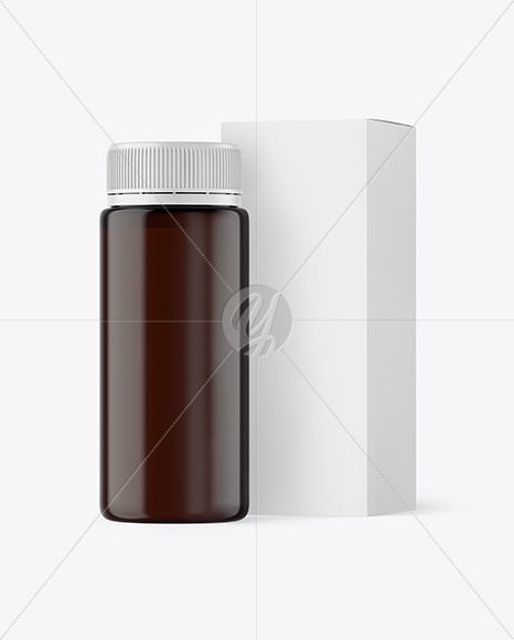 Amber Plastic Bottle with Box Mockup