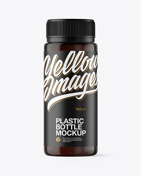 Amber Plastic Bottle with Box Mockup