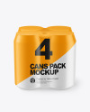 4 Cans in Shrink Wrap Mockup