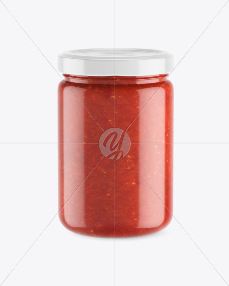 Clear Glass Jar w/ Tomato Sauce Mockup