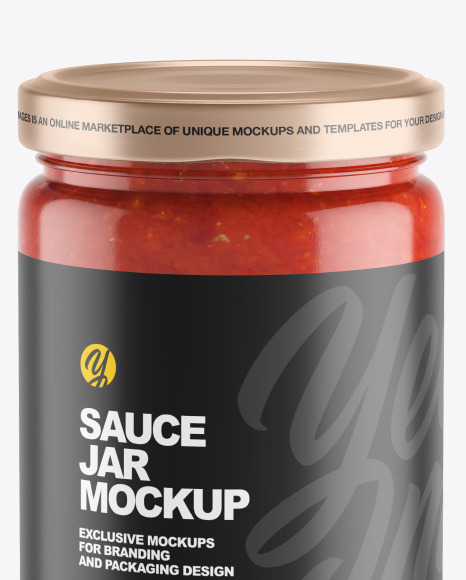 Clear Glass Jar w/ Tomato Sauce Mockup