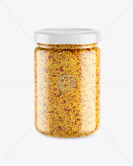 Clear Glass Jar w/ Wholegrain Mustard Mockup