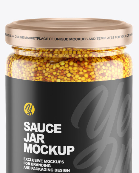 Clear Glass Jar w/ Wholegrain Mustard Mockup